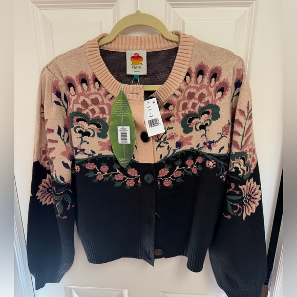 Farm Rio Belle Garden Mixed Knit Cardigan Size L - Picture 6 of 8